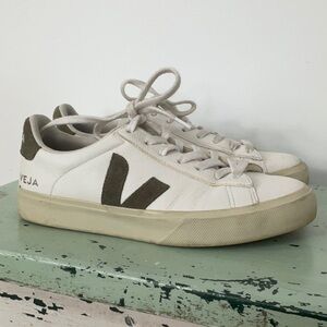 Veja White and Olive leather Sneakers